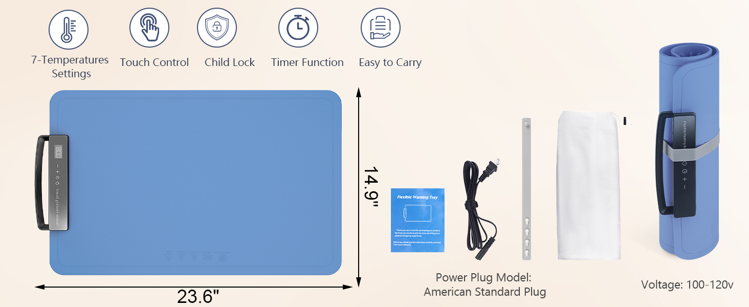 Food Warming Mat for Electric Warming Tray 24H Timer Full