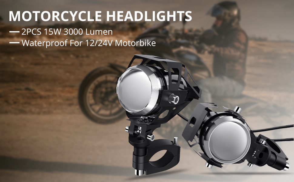 PROZOR 2PCS Motorcycle Headlights 15W U5 3000 Lumen Fog Spot Lights