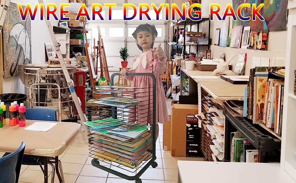 Art Drying Rack,25 Floors Painting Drying Rack with Wheels, Classroom