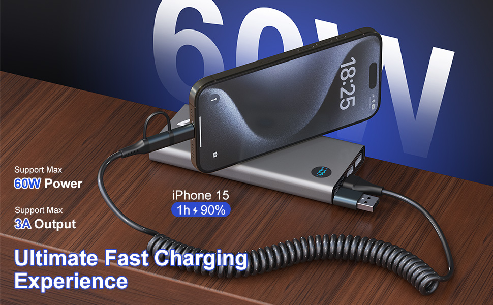 4 in 1 USB C and Lightning Cable, PD 60W Fast Charging & Data Sync