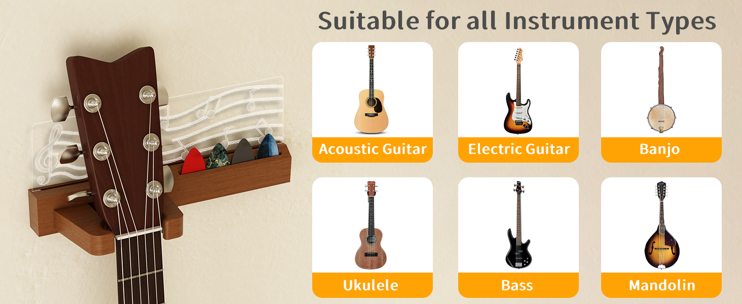 CoolGift Mart WallMounted Guitar Stand with LED Illumination USB Powered, Musical