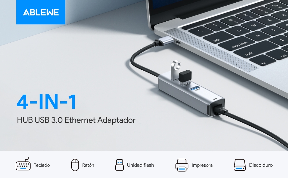 USB 3.0 to Adapter, ABLEWE 3Port USB Hub with RJ45