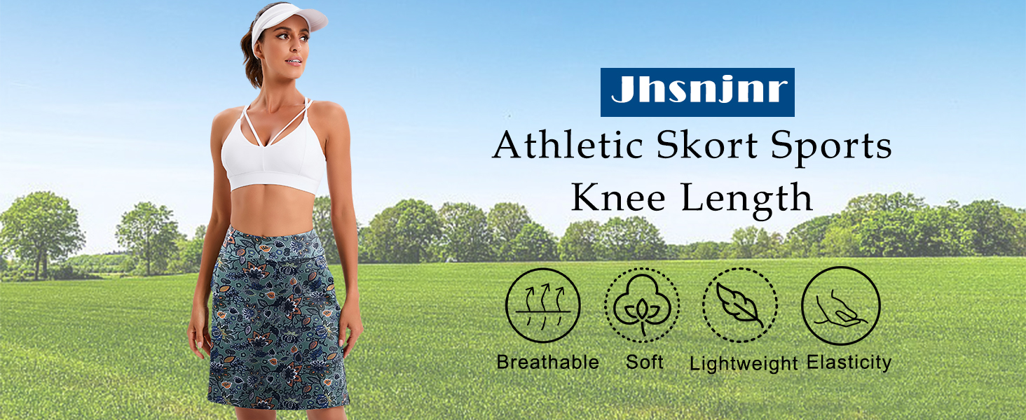 Jhsnjnr Women's Golf Skorts with Pockets Knee Length Elasticated Waist Active Athletic Tennis Skirt 6 Athletic Sports Skort