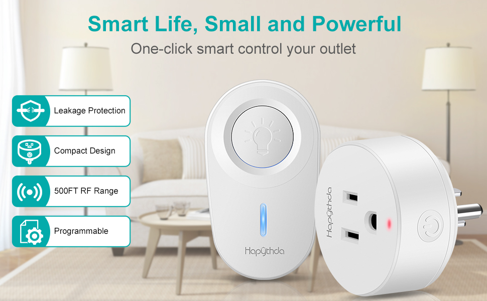 HAPYTHDA Remote Control Outlet,15A/1500W, 500 Feet RF Range Remote