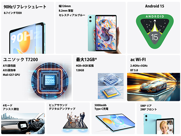 Amazon.co.jp: Android15 タブレット 8インチ 90Hzの高