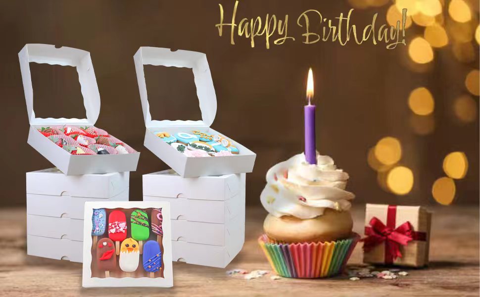 RomanticBaking 50pcs 8x8x2 Inches Bakery Boxes with Window