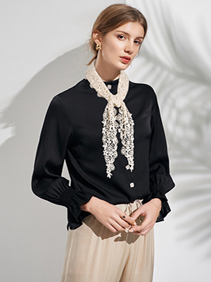 GERINLY Solid Color Head Wrap Lace Design Neckerchief Women