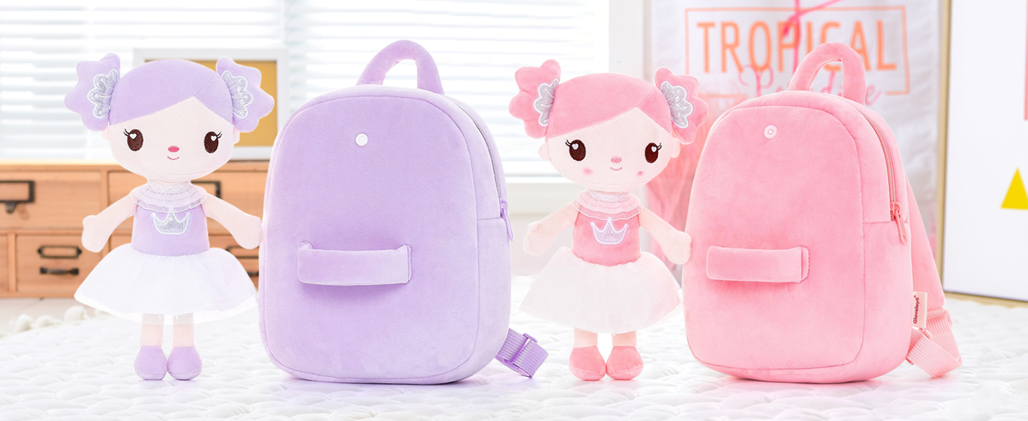  Gloveleya Toddler Backpack Kids Backpack with Candy Purple Doll 9"