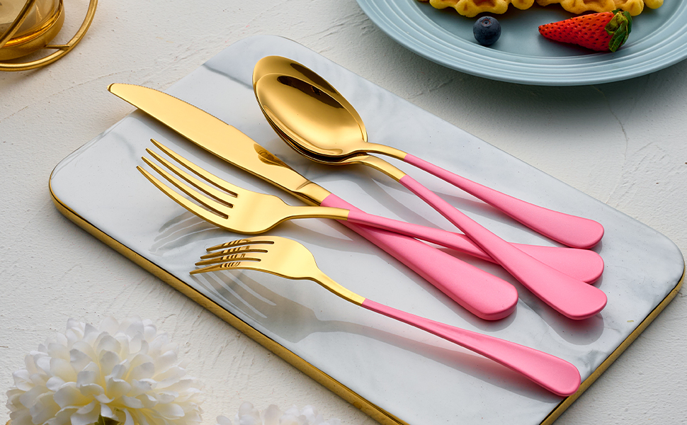 Amazon.com | DINYWOW 20-Pieces Gold and Pink Silverware Sets
