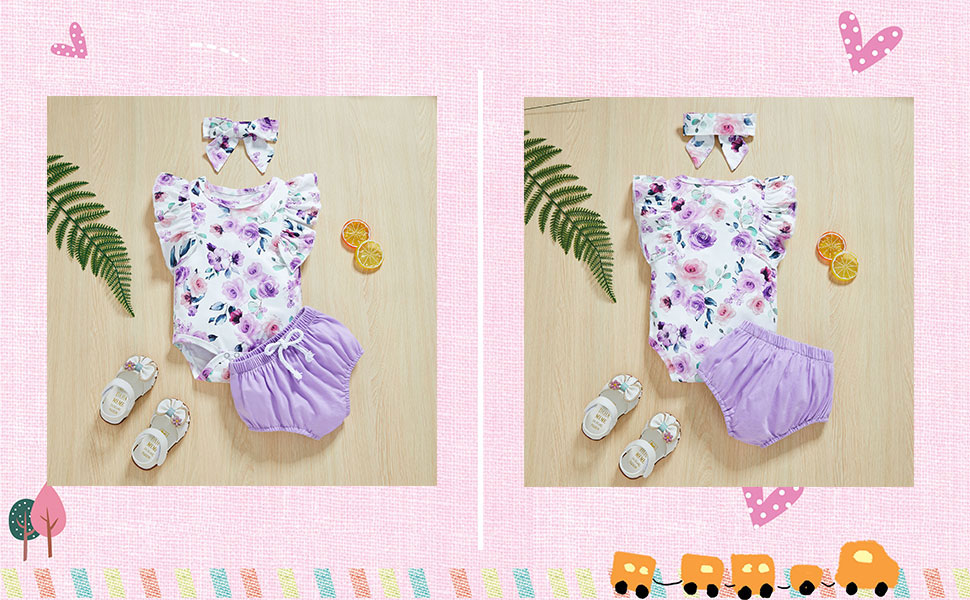 Newborn infant baby girl clothes in appropriate colors: coloration pants with headband.