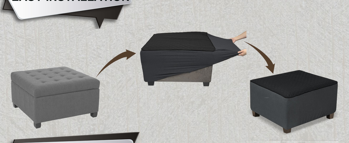 square ottoman slipcover Black