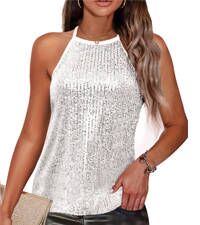 Traleubie Womens Sequin Tops Halter Sparkly Party Tank Tops