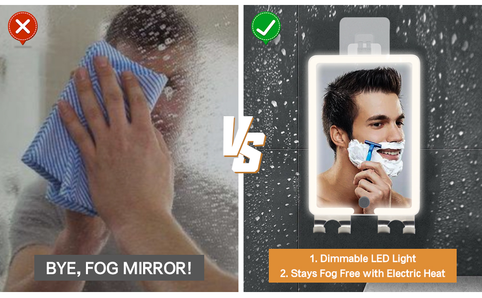 Heated Shower Mirror Fogless for Shaving, Lighted Fog Free