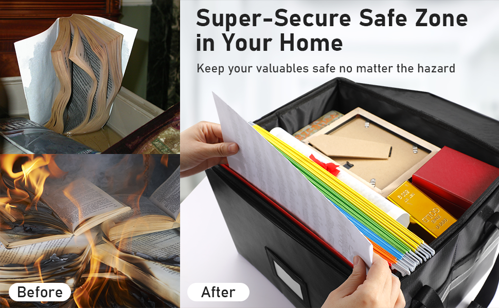 Fireproof Document Box with Lock, 2 Layer Portable File Organizer Storage Box with