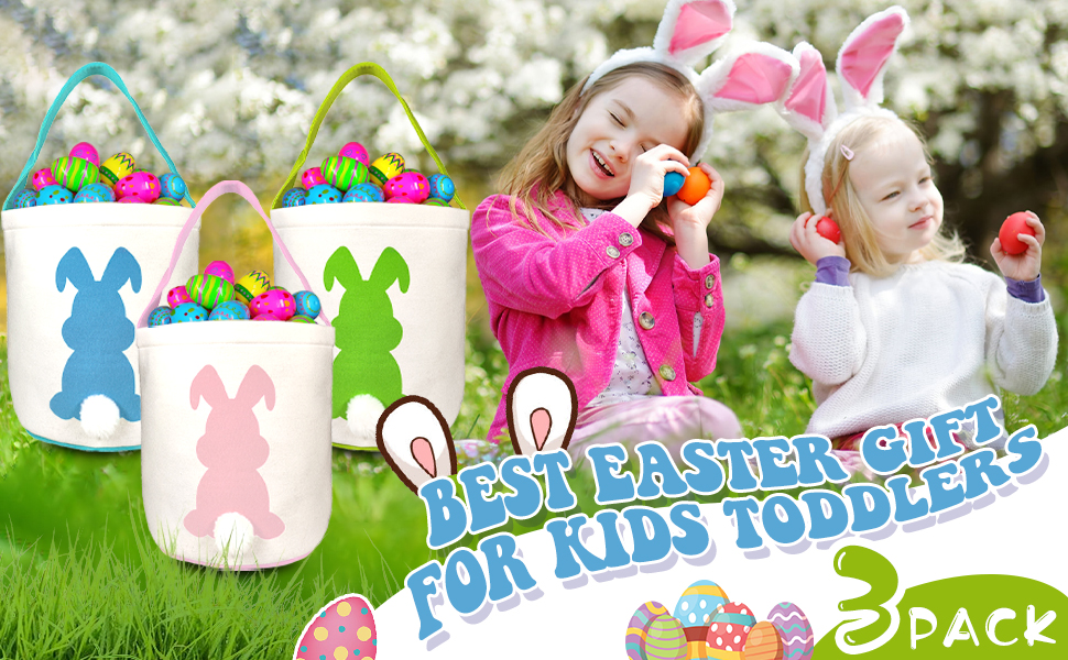 TYKURLA Canvas Easter Baskets for Kids Boys Girls, 3 Pack