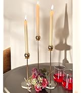Luxury Gold Candle Holders (Set of 3) | Elegant Taper Candle Stand with Glass Base | Modern Minim...