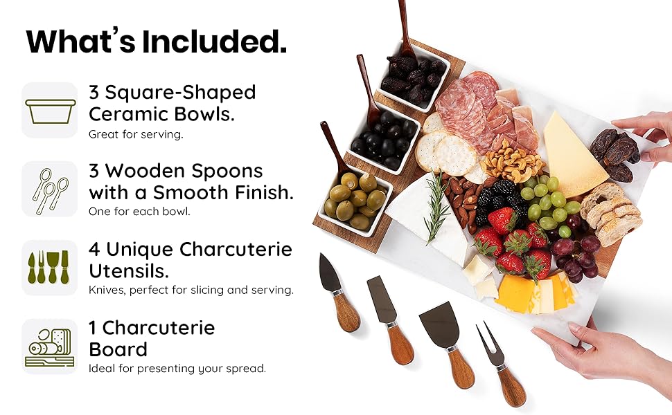 Marble and Acacia Wood Charcuterie Board Set - 11 Pieces with accessories housewarming cheese board