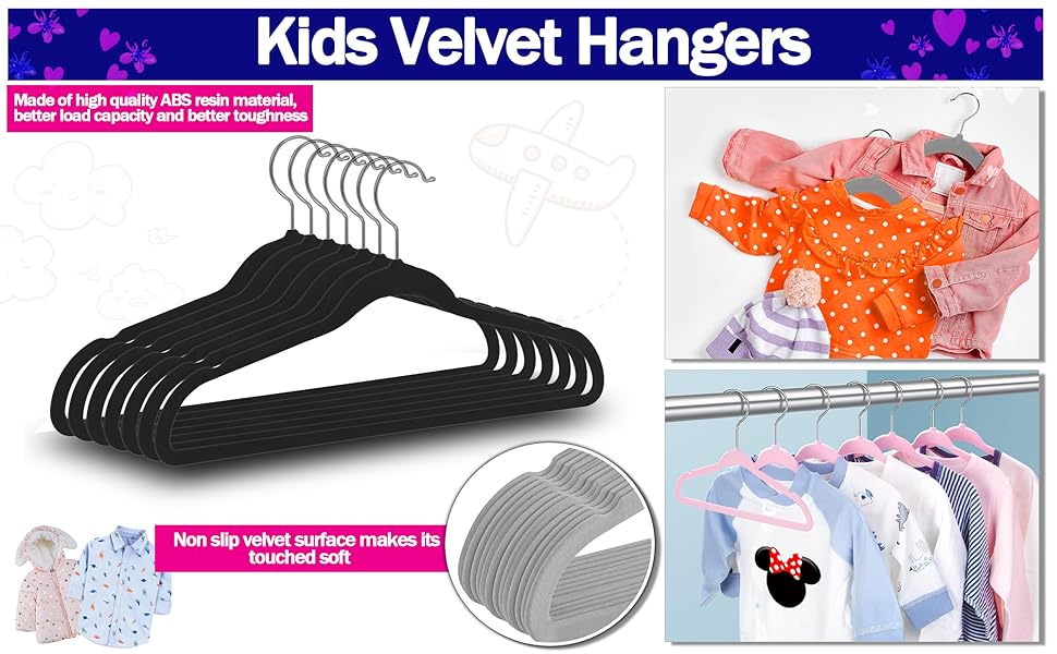 GVTECH Kids Hangers Velvet, [50 Pack] Children Cloth Durable Baby