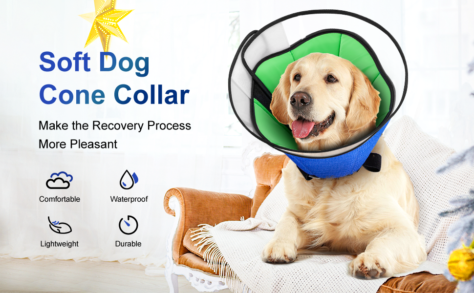 Dog Cone for Large Medium Small Dogs After Surgery, Megeo Adjustable Soft Dog Cone