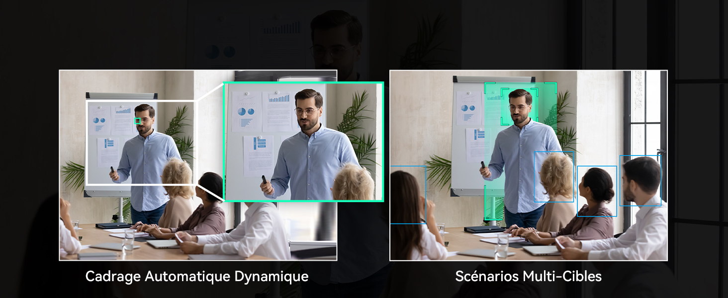 Série d'écrans d'interface pédagogique montrant les flux de processus étape par étape avec une palette de couleurs bleu et blanc.