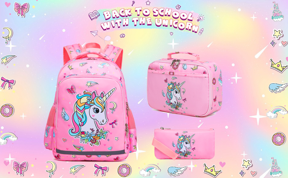 Girls Unicorn Backpack, Elementary School Kids Backpack