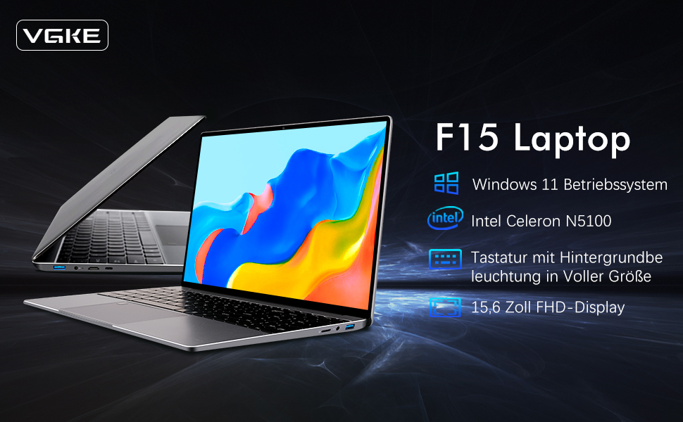 VGKE F15 15.6 Inch Laptop,Windows 11 Notebook,Intel N5100,QuadCore