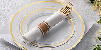 Pre Rolled Napkin and Cutlery Set 25 Pack Disposable Silverware for Catering Events, Parties
