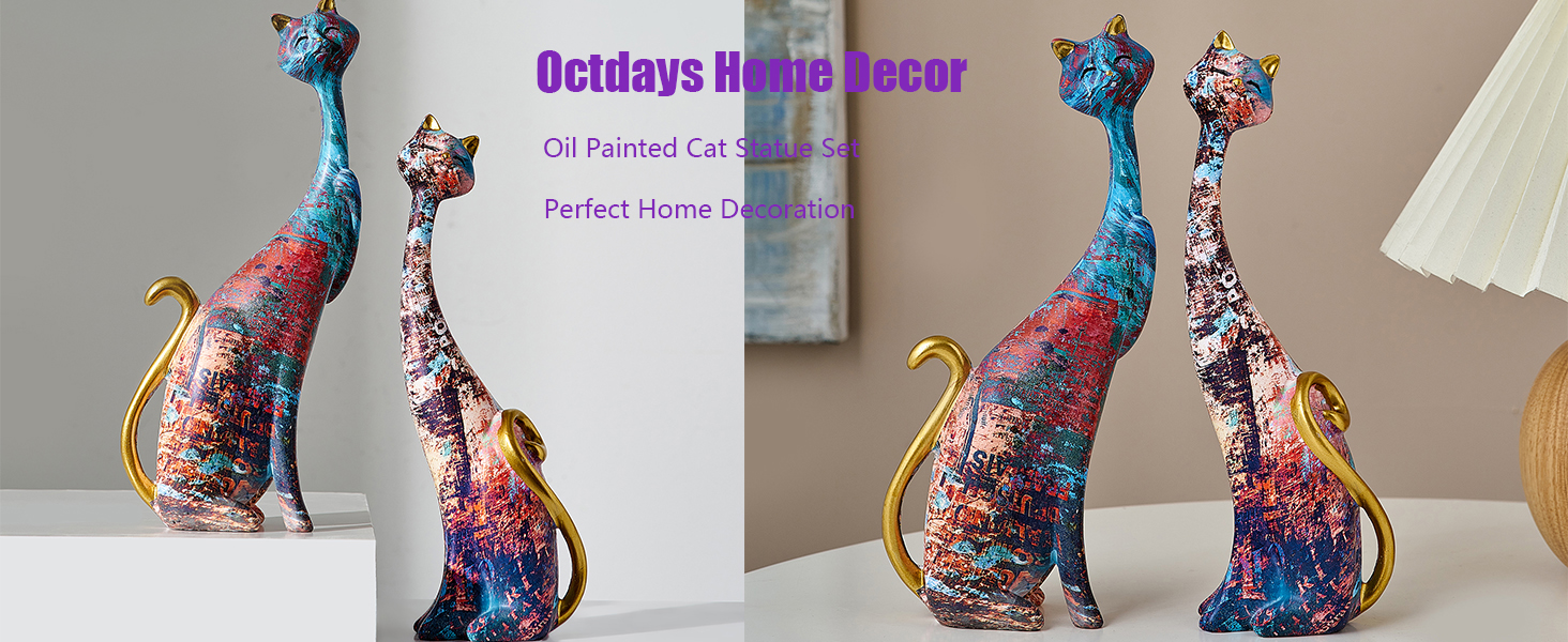 Cat Statue Oil Painting Cat Couple Sculptures