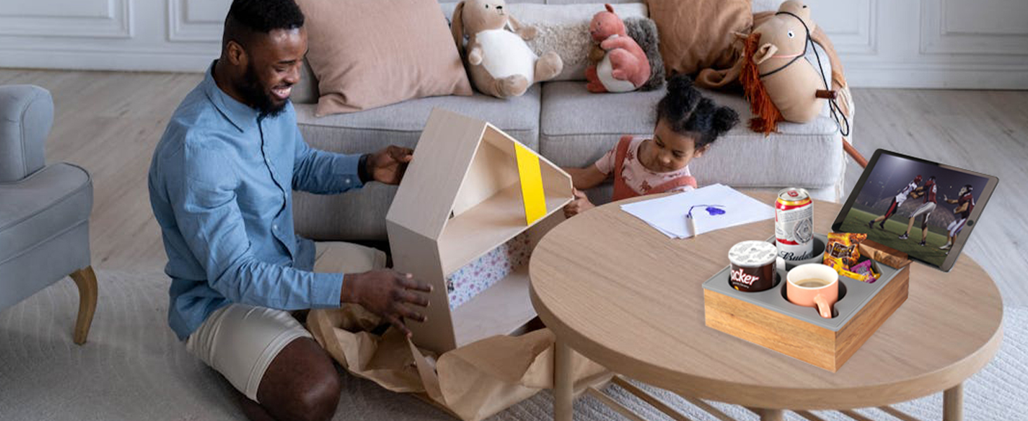 wooden couch cup holder tray