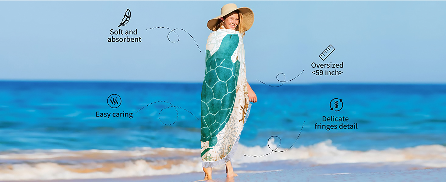 ASPMIZ Round Beach Blanket Oversized, Microfiber Circle Sea