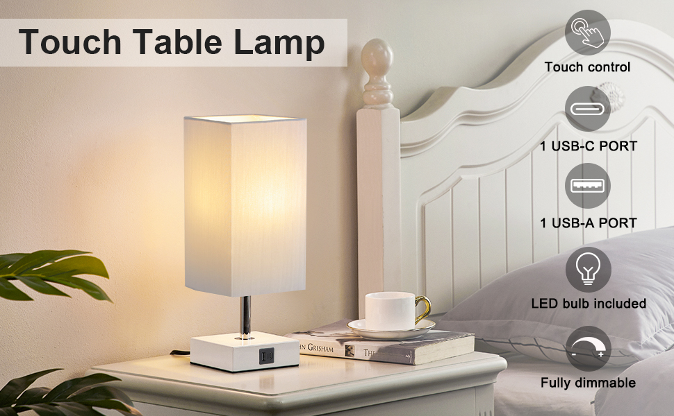 Ambimall Touch Besides Grey Table Lamp with USB Ports 3 Way Touch