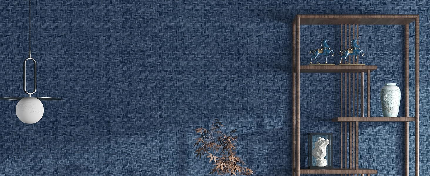 Navy Blue Wallpaper Textured Straw