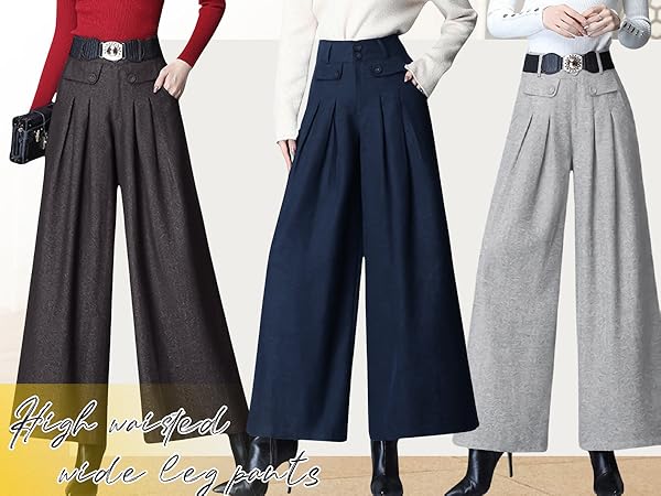 chouyatou Women's Casual Wide Leg Wool Blend Pants Baggy Culotte