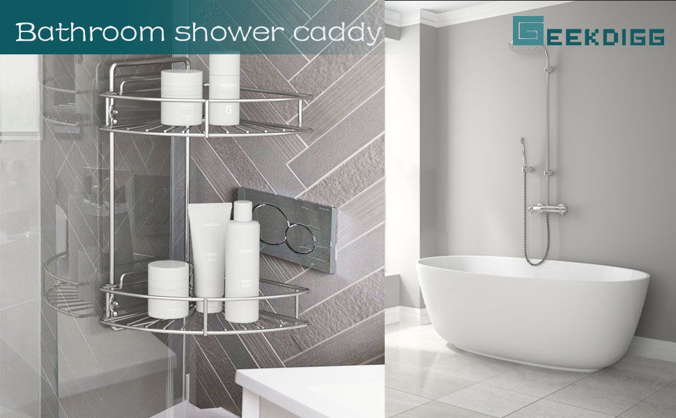 GeekDigg 2 Pack Corner Shower Caddy, Adhesive Shower Shelves, Wall