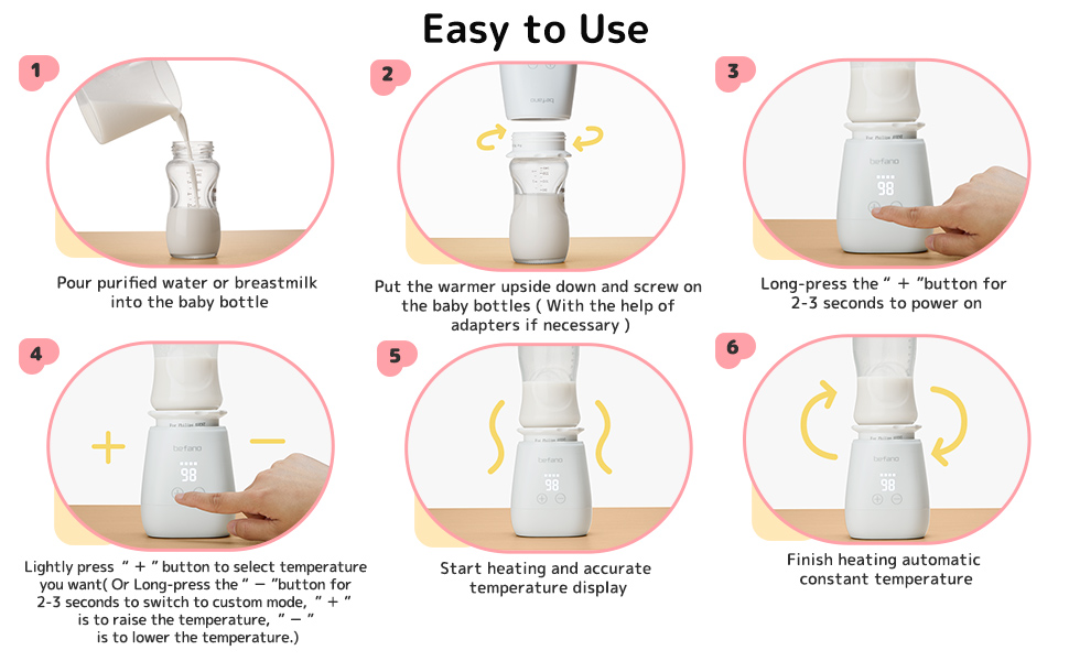 Befano Super Fast Bottle Warmer, Portable Bottle Warmer with 5 Adapters and Formula