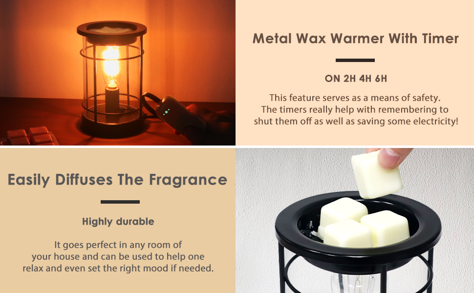 SALUBRITO Electric Wax Melt Burners with Timer, Metal Glass Wax Burners