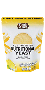 Foods Alive Nutritional Yeast Flakes | Non-Fortified, Plant Based, Vegan Cheese Powder Substitute