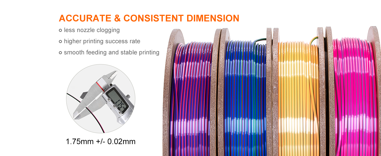 Tri Color Silk PLA 3D Printer Filament Bundle 1.75mm Color Changing PLA Filament Multi Pack Bundle 4 Spool Each 250g (Multicolor: Red&Yellow&Blue; Red&Blue&Green; Red&Purple&Gold; Orange&Blue&Green) 10 Tri color PLA filament * 4 accurate
