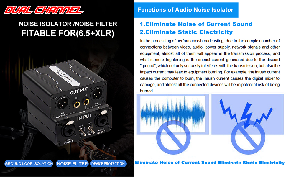 XLR Ground Loop Isolator Hum Eliminator for Home Stereo