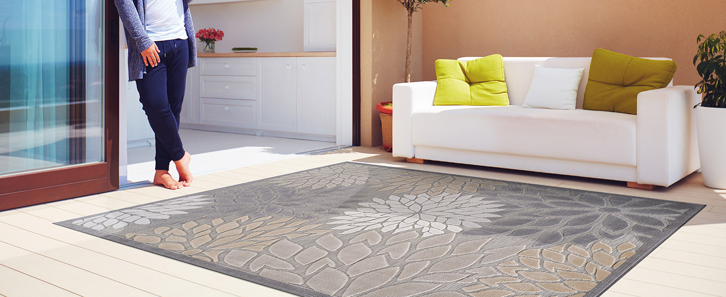 stain resistant gray patio rugs