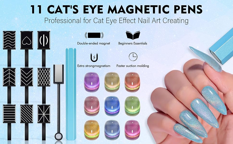 11 Pieces Cat Eye Magnet for Nails