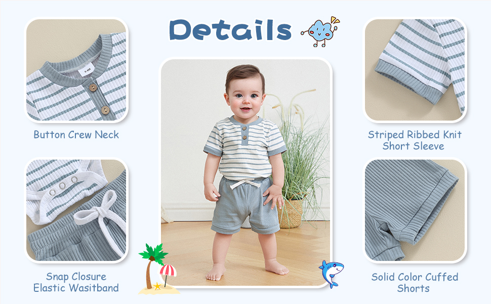 newborn baby boy coming home outfits summer clothes ribbed knit romper tops and shorts set
