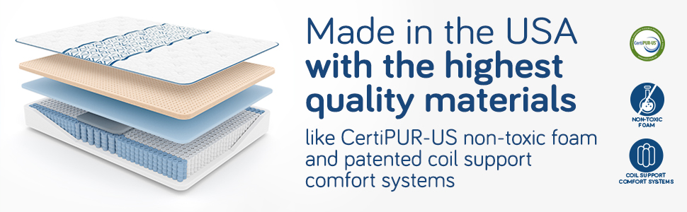 made in america usa non toxic foam certified pure pur pertipur-us quality materials coils hybrid