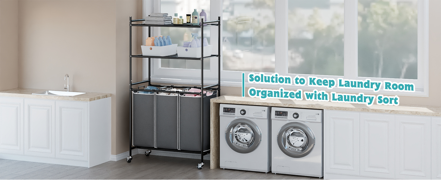 Raybee Laundry Sorter 3 Section Rolling Laundry Hamper Cart