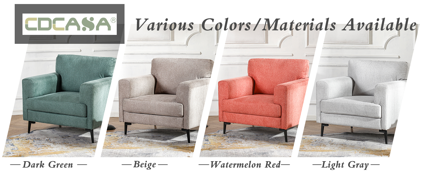 CDCASA Accent Chair, Linen Fabric Oversized Mid Century