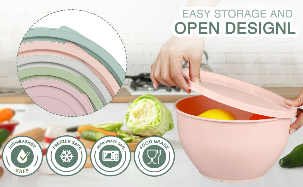 Greentainer 5Piece Plastic Mixing Bowls with Lids Set for
