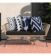 Adabana Outdoor Waterproof Throw Pillow Covers 18x18 Inch Navy Blue and White Modern Geometric De...
