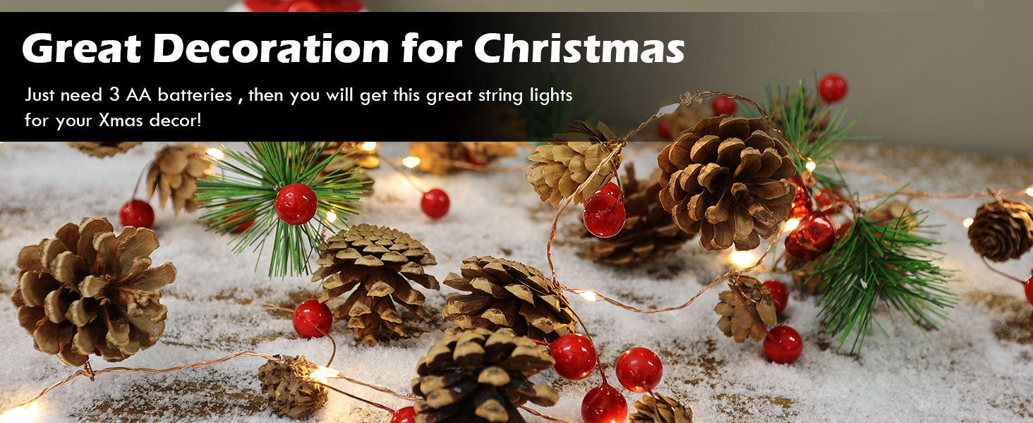 Christmas Garland with Lights, 6.6FT Pinecones Christmas String Lights