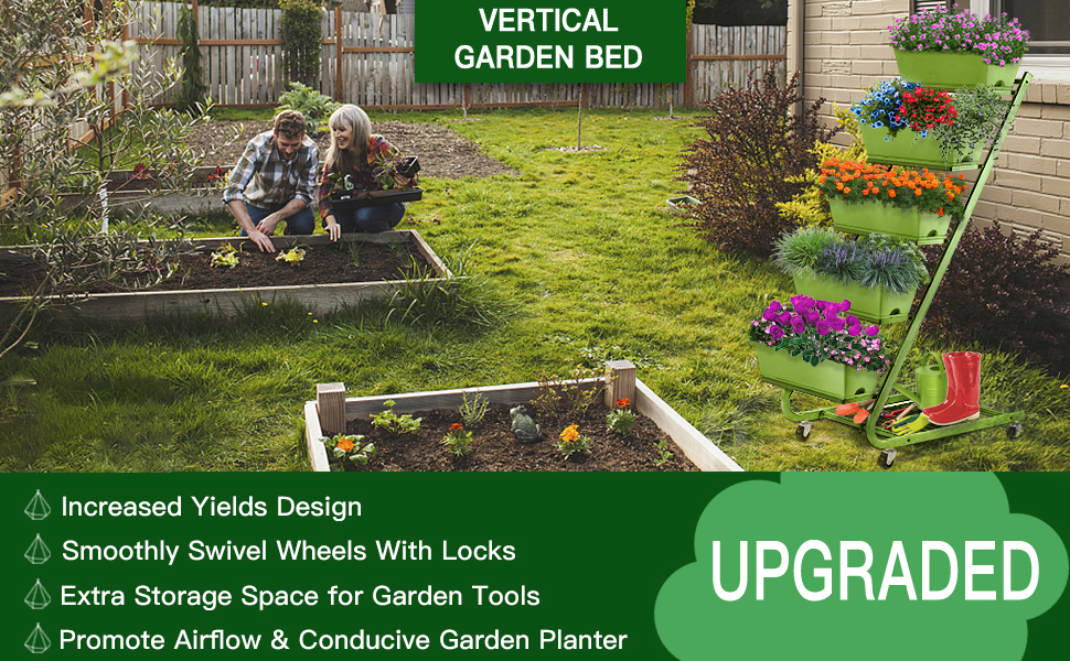 Vertical Raised Garden Bed with Wheel, 5 Tier 51"x17.7"x26