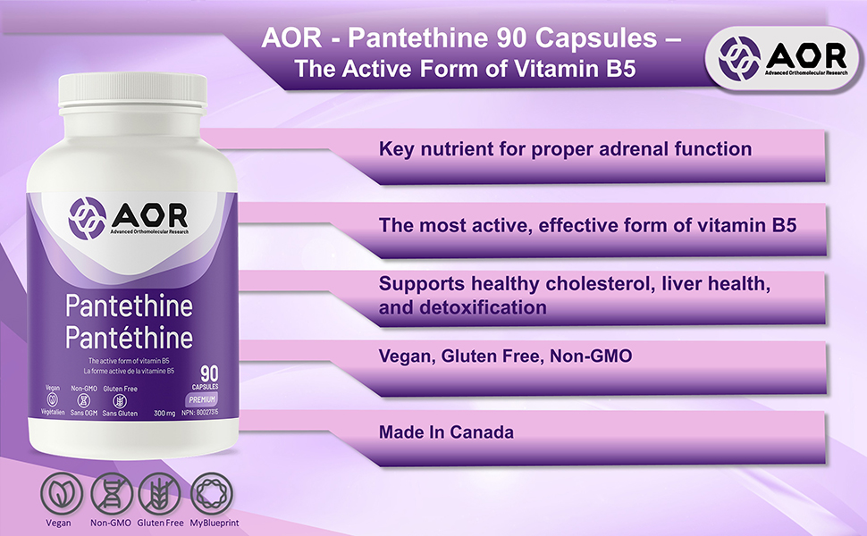 AOR Pantethine 300mg Supplement, 90 Capsules Active Form of Vitamin